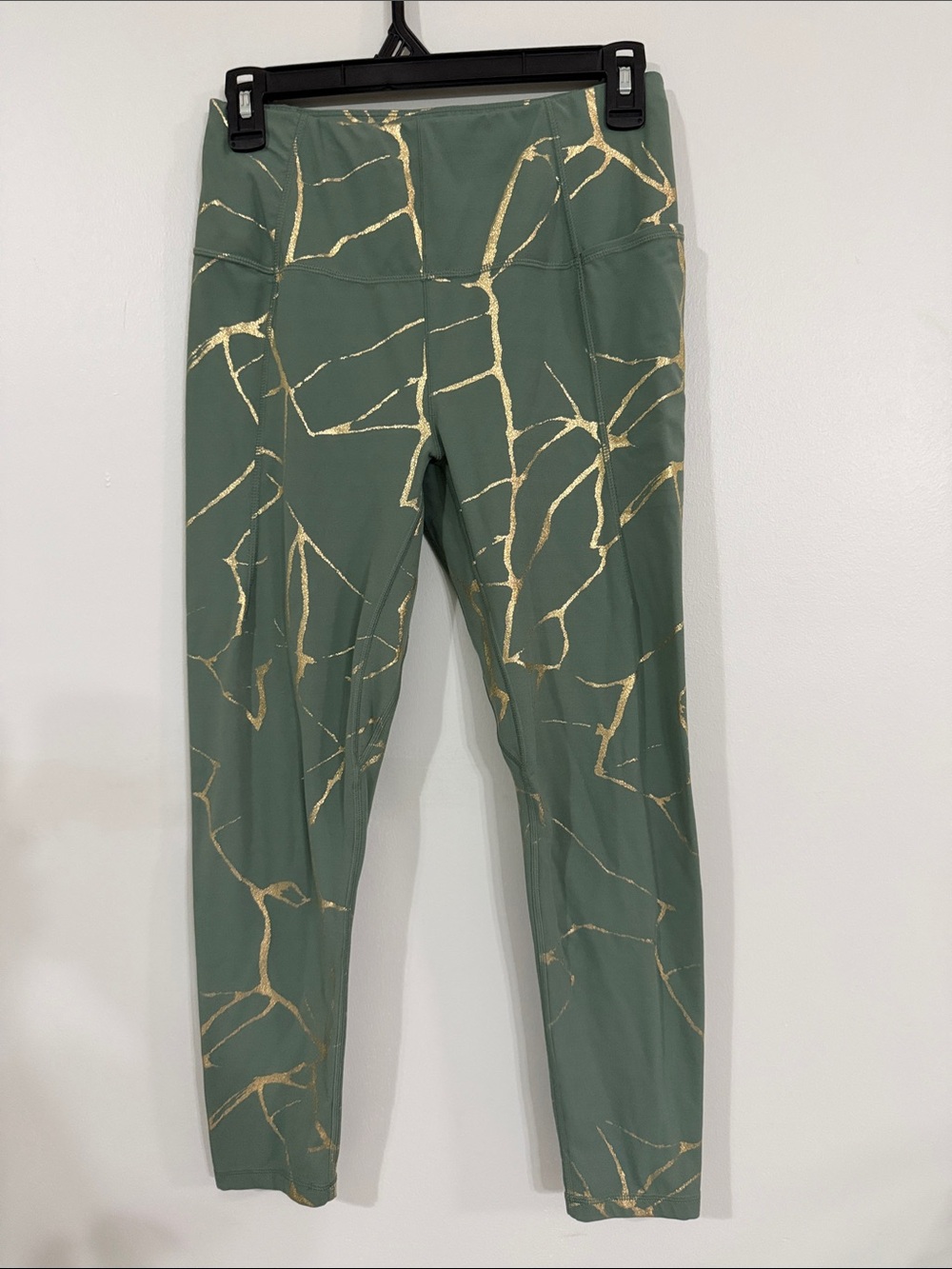 Sweaty Betty Super Soft Olive Green Leggings with Gold Foil Detail